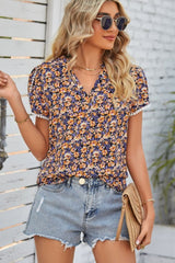 Floral Notched Petal Sleeve Blouse | 5 Colors