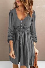 Empire Waist Button Down Long Sleeve Pocket Dress | 4 COLORS!