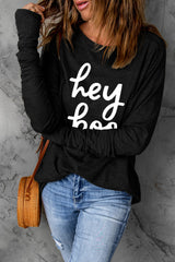 HEY BOO Long Sleeve Thumbhole Graphic Top