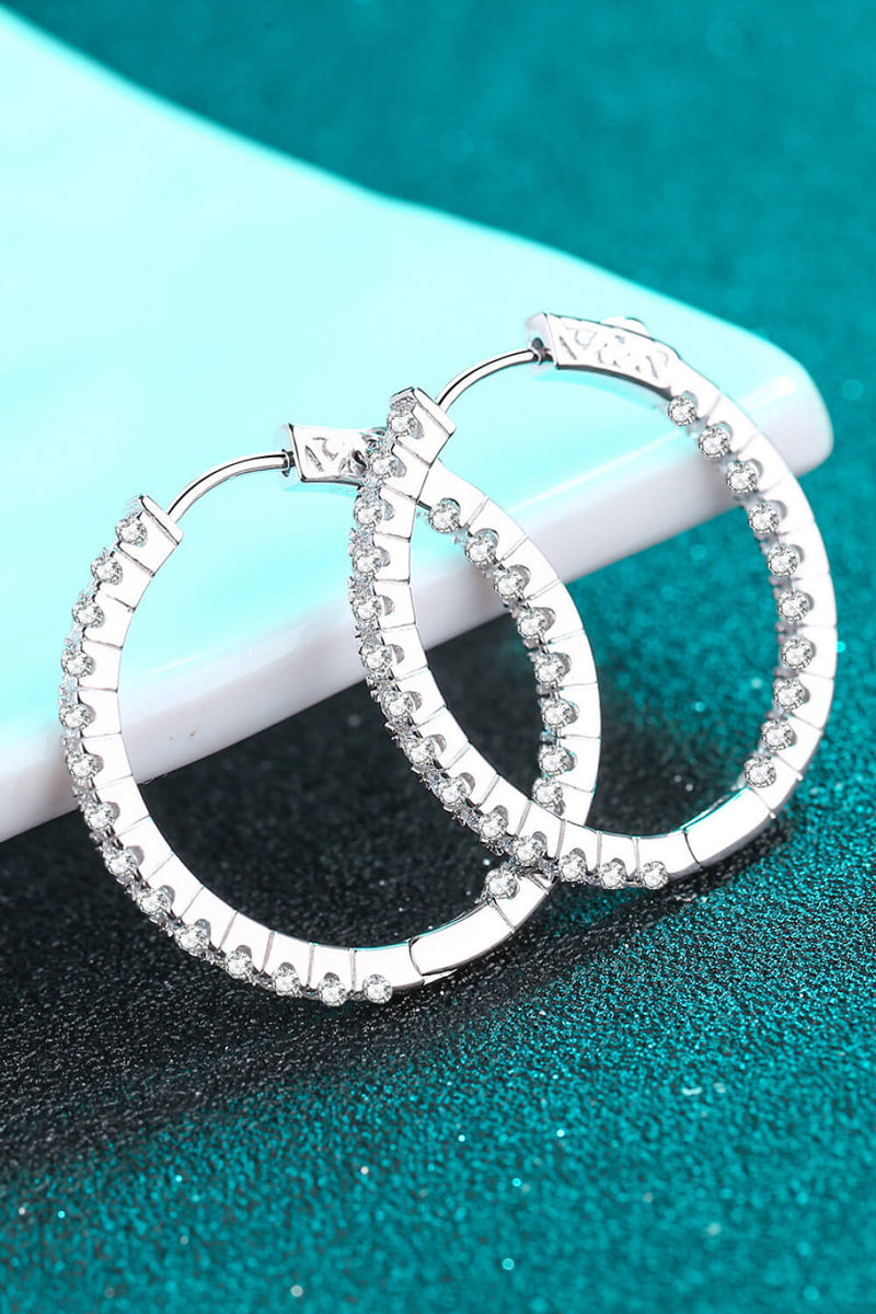 2.88 Carat Moissanite Rhodium Hoop Earrings