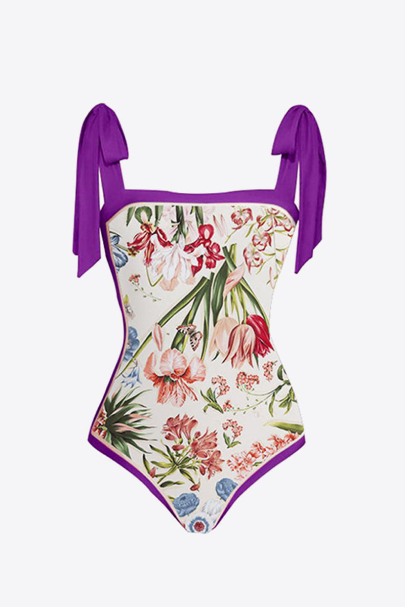 Amethyst Floral One-Piece Swimsuit + Skirt Set