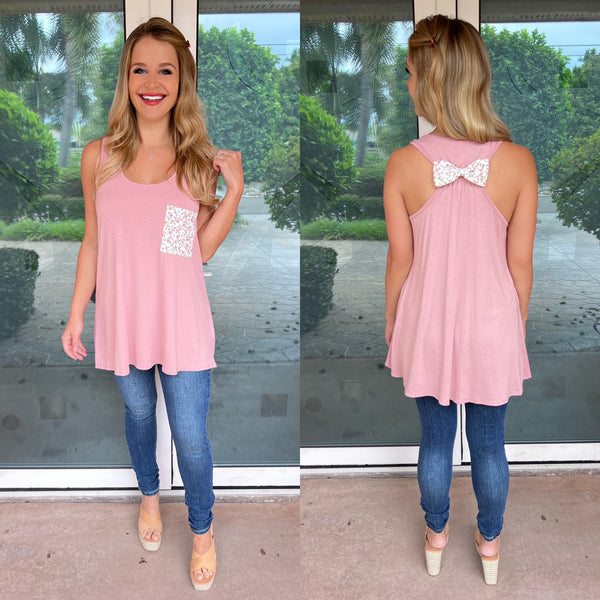 Bow Babe Dusty Pink Pocket Tank