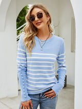 Skylar Striped Decorative Button Knit Top | 3 COLORS