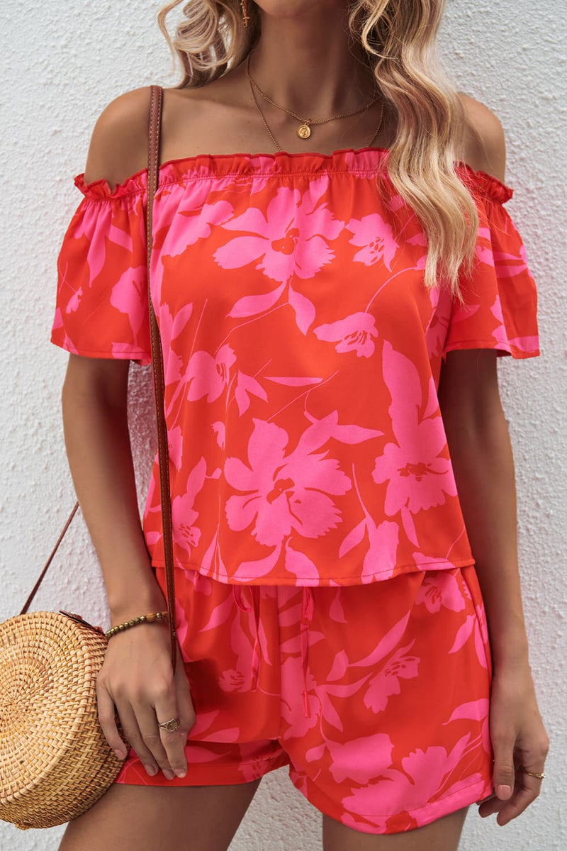 Floral Fantasy Off-Shoulder Top & Shorts Set