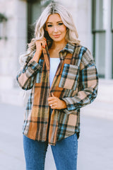 Pop of Teal Plaid Curved Hem Shirt Jacket