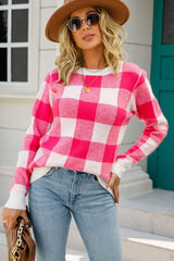 Chelsea Checkered Ribbed Trim Knit Pullover | 3 COLORS