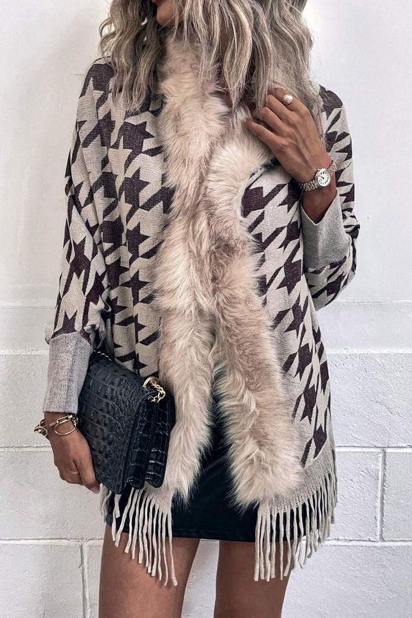 Houndstooth Faux Fur Shawl Cardigan | 6 Colors