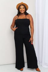 White Birch Halter Neck Wide Leg Jumpsuit with Pockets