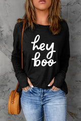 HEY BOO Long Sleeve Thumbhole Graphic Top