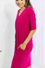 SALE! BOMBOM Sunday Brunch Button Down Knee-Length Dress in Magenta