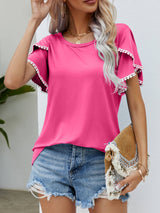 Harper Pom Trim Flutter Sleeve Tee | 6 Colors