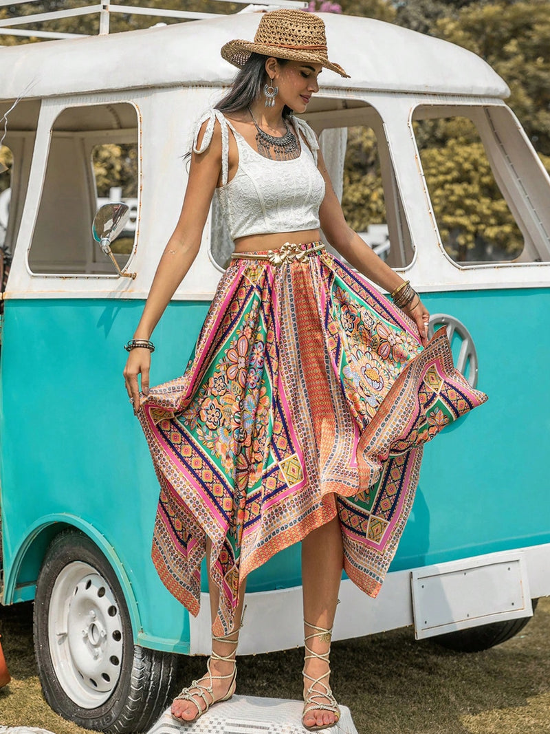 Silky Serenade Boho Handkerchief Hem Skirt