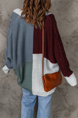 Campbell Cozy Color Block Cable-Knit Batwing Sleeve Cardigan | 4 Colors