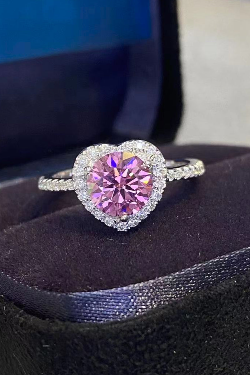 Unique 1 Carat Pink Moissanite Heart Ring