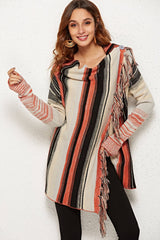 Striped Fringe Multi-Functional Cardigan