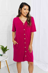 SALE! BOMBOM Sunday Brunch Button Down Knee-Length Dress in Magenta