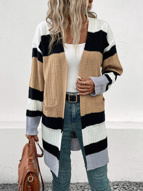 Neutral Waves Pocketed Longline Cardigan