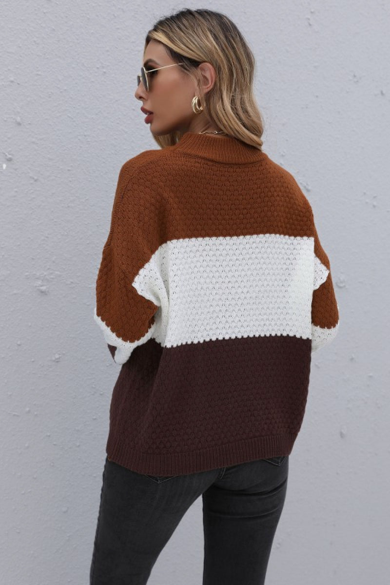 Autumn Mood Color Block Long Sleeve Sweater