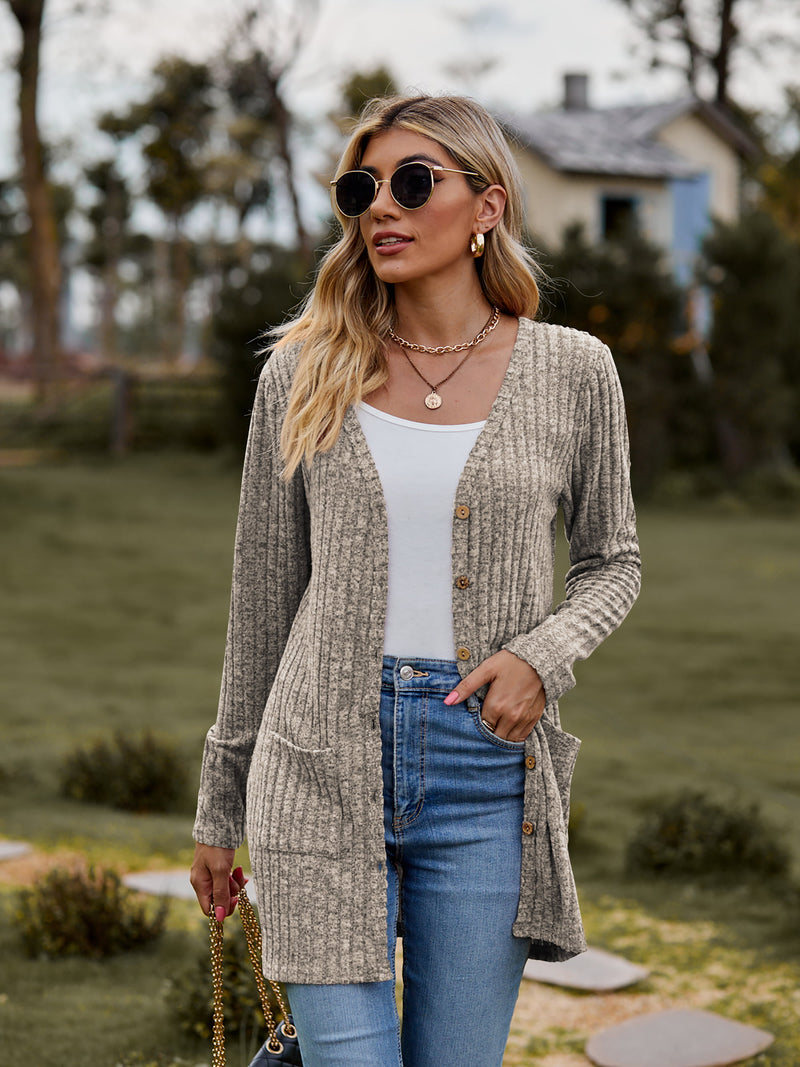 Fresh Feeling Ribbed Button-Up Pocket Cardigan | 7 Colors