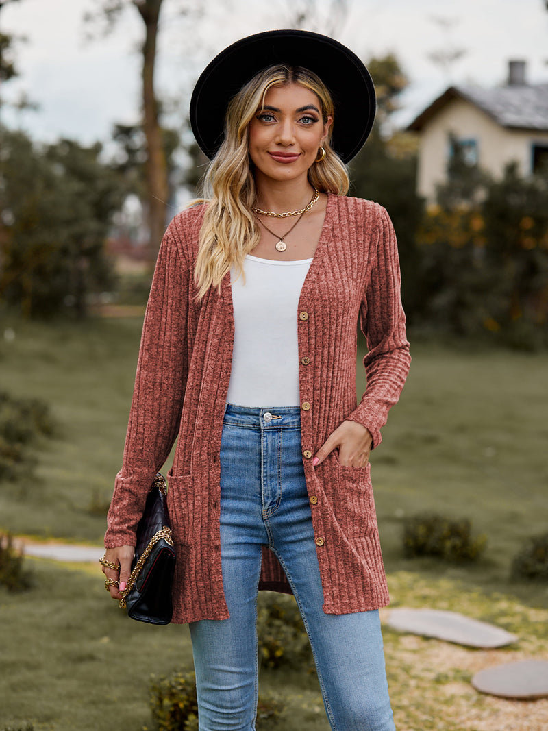 Fresh Feeling Ribbed Button-Up Pocket Cardigan | 7 Colors