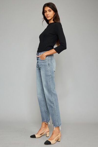 Kancan Raw Hem Cropped Wide Leg Jeans