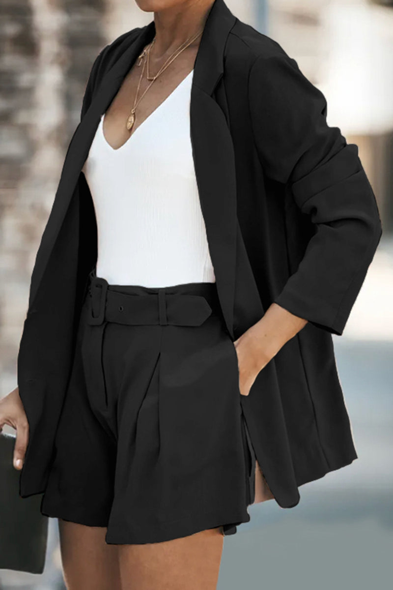 Posh Boyfriend Blazer and Belted Pocket Shorts Set | 5 Colors