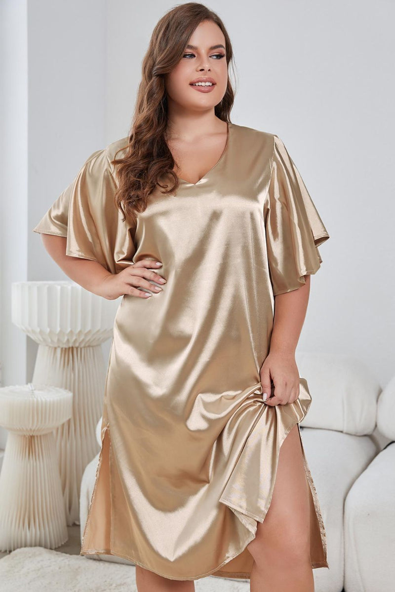 Plus Size Champagne Flutter Sleeve Nightgown Sleep Dress