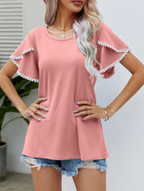 Harper Pom Trim Flutter Sleeve Tee | 6 Colors