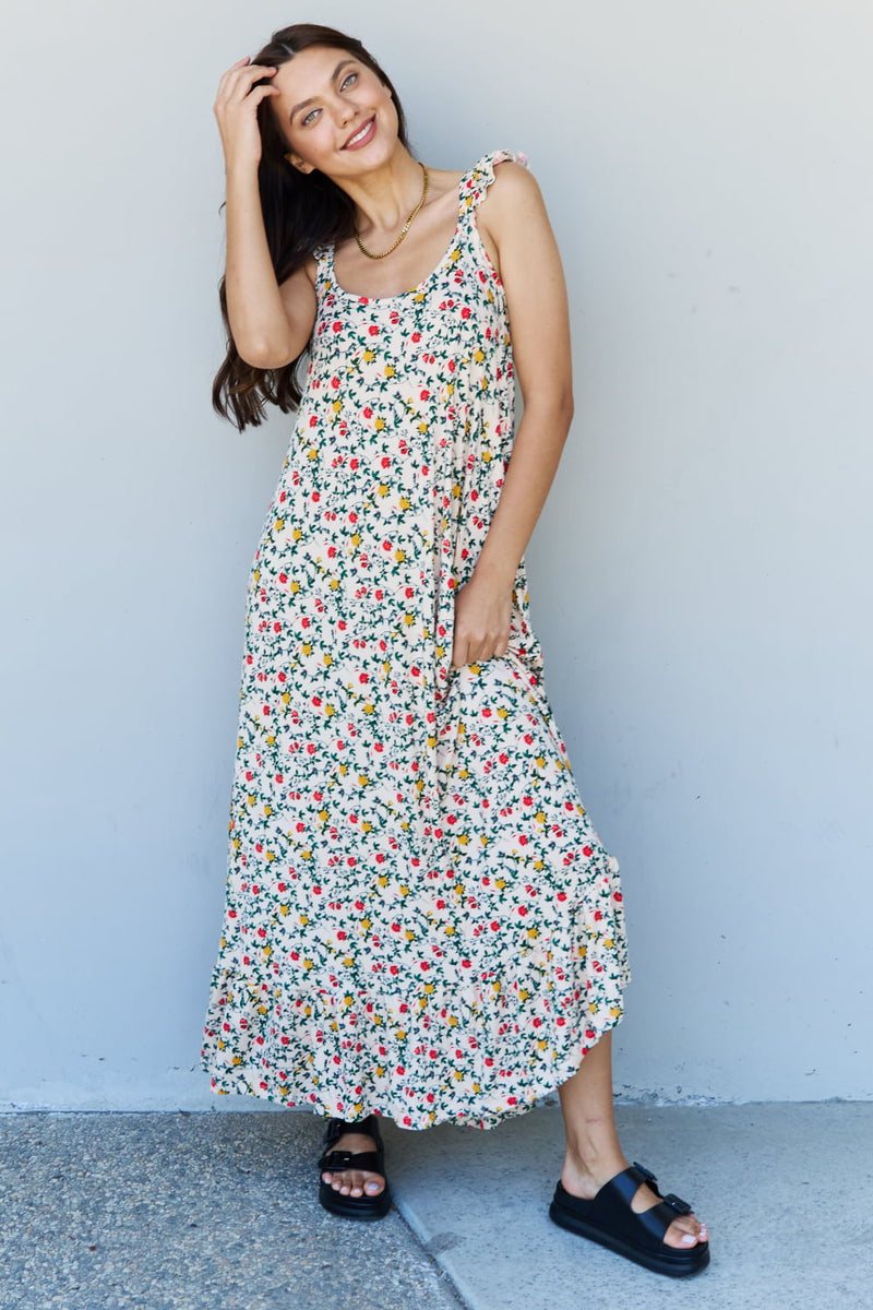 SALE! Natural Rose Garden Ruffle Maxi Dress