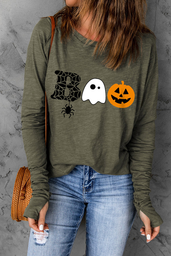 Boo Cute Long Sleeve Thumbhole Graphic Top