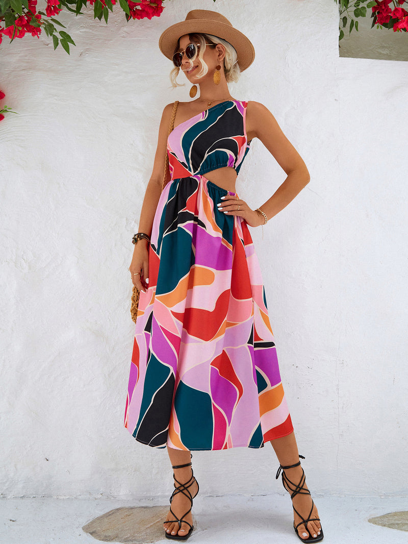 Vibrant Life Cutout One-Shoulder Dress