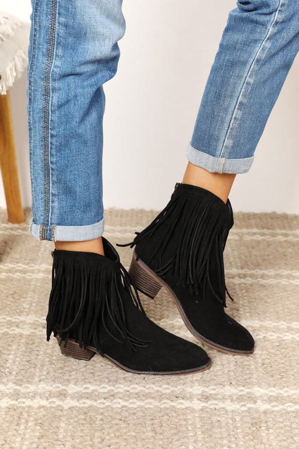 Fringe Cowboy Western Ankle Boots in Black