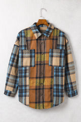 Pop of Teal Plaid Curved Hem Shirt Jacket