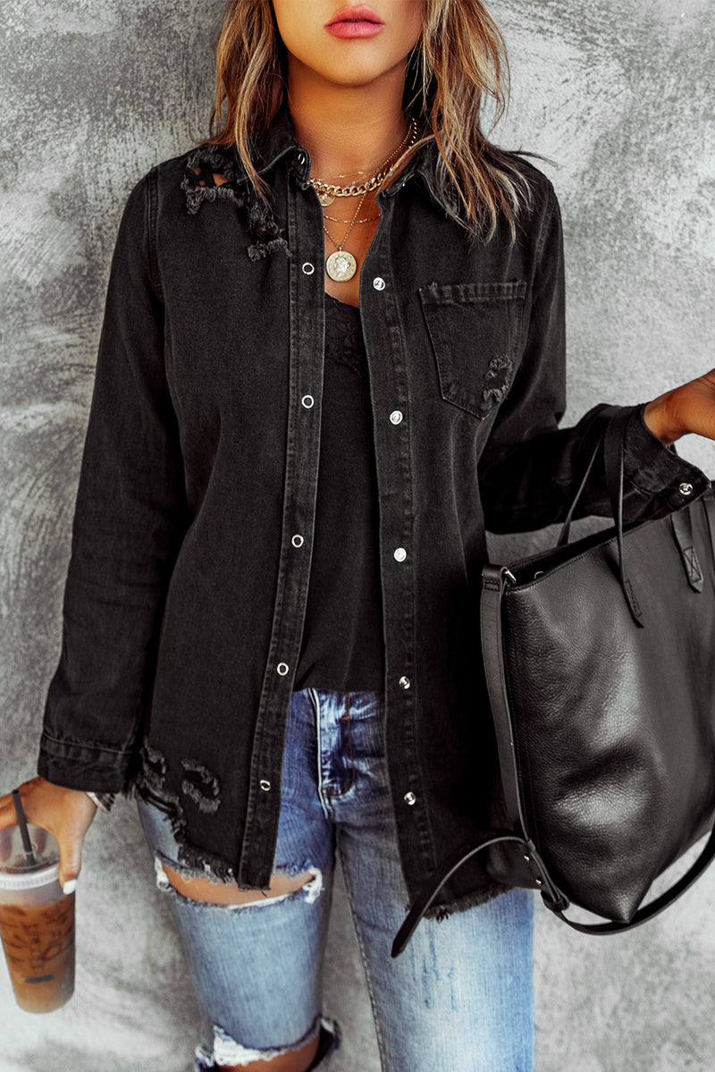 Distressed Snap Down Denim Jacket | 4 Colors!