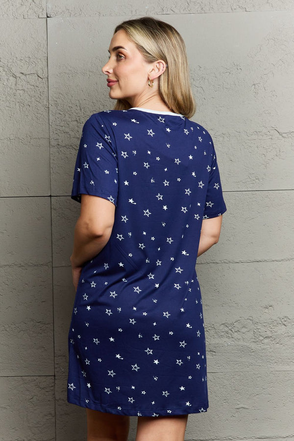 SALE! Starry Night Button Down Sleepwear Dress - Navy