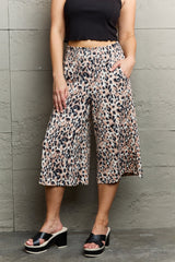 SALE! Leopard Smocked Waist Cropped Wide Leg Pants