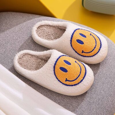 Smiley Face Slippers - Yellow/Blue