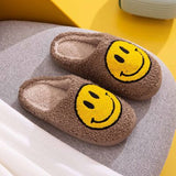 Smiley Face Slippers - Khaki/Yellow