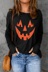 Pumpkin Smiles Long Sleeve Thumbhole Graphic Top