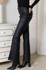 Kancan Vegan Leather Slit Flare Pants