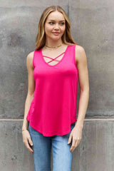 SALE! BOMBOM Criss Cross Front Detail Sleeveless Top in Hot Pink