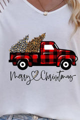 Plaid Christmas Truck and Trees Graphic Top