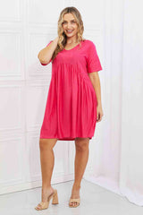 SALE! BOMBOM Another Day Swiss Dot Casual Dress in Fuchsia