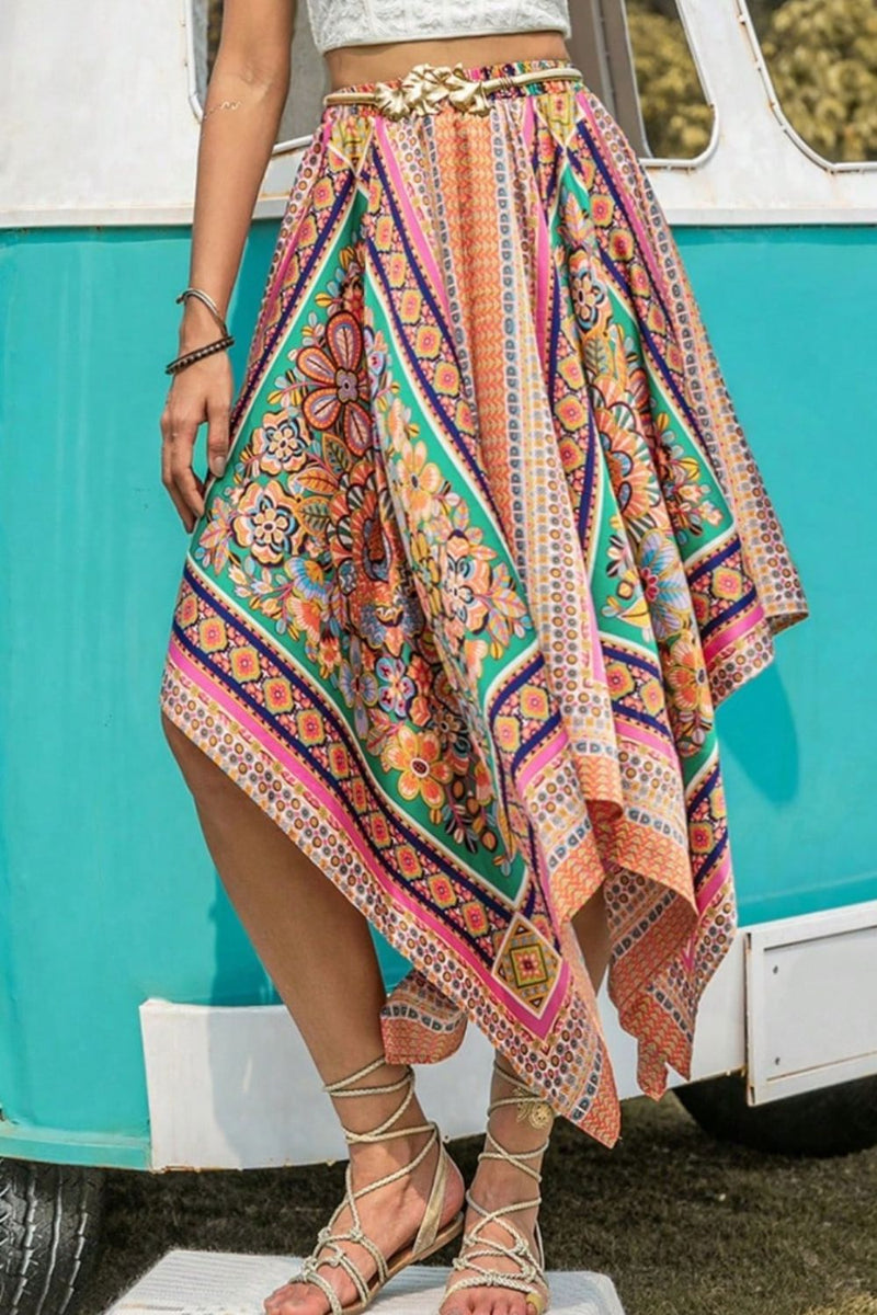 Silky Serenade Boho Handkerchief Hem Skirt