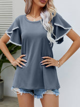 Harper Pom Trim Flutter Sleeve Tee | 6 Colors