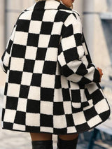 Trendy Checkered Button Down Pocketed Coat