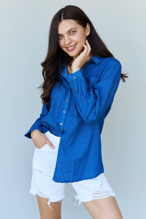 SALE! Blue Jean Baby Denim Button Down Shirt in Dark