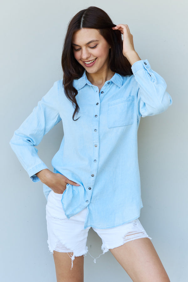 SALE! Blue Jean Baby Denim Button Down Shirt in Light