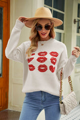 5 Colors | Lip Graphic Slit Dropped Shoulder Sweater