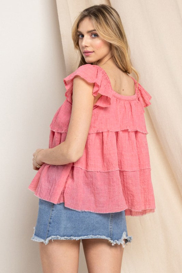 SALE! ODDI Strawberry Buttoned Ruffled Top